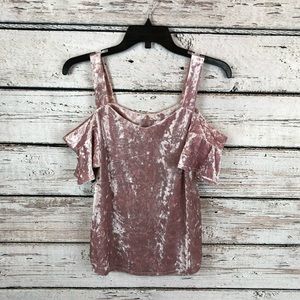 Pink Crushed Velvet Off The Shoulder Top